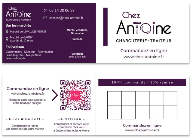Carte de fidélité d'un charcutier-traiteur, avec un QR code « Commandez en ligne » vers sa boutique