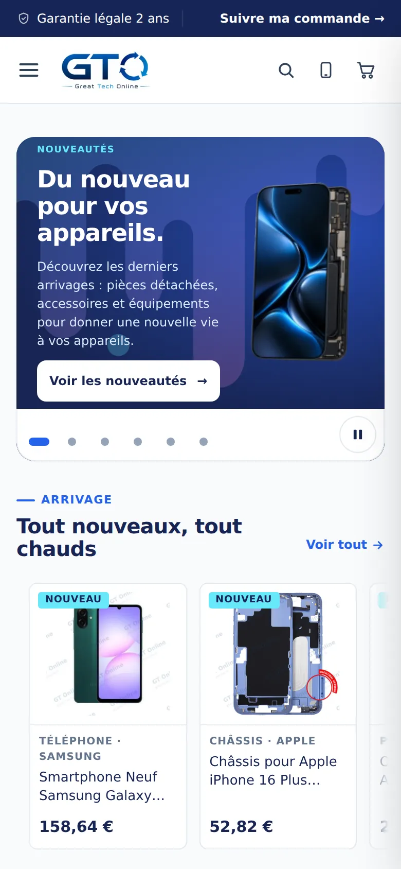 Accueil sur téléphone