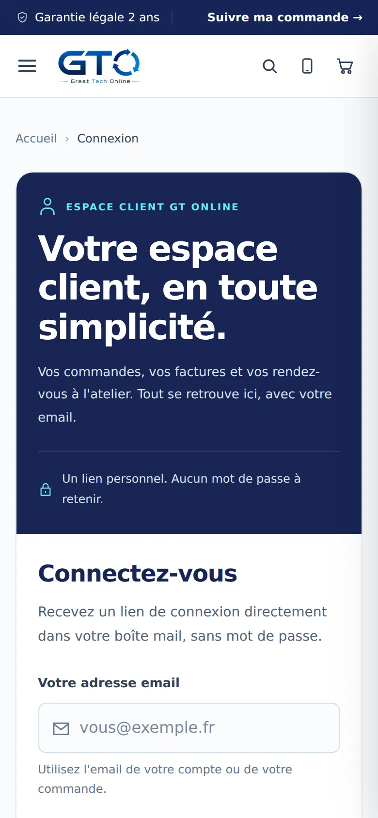 Espace client sur téléphone