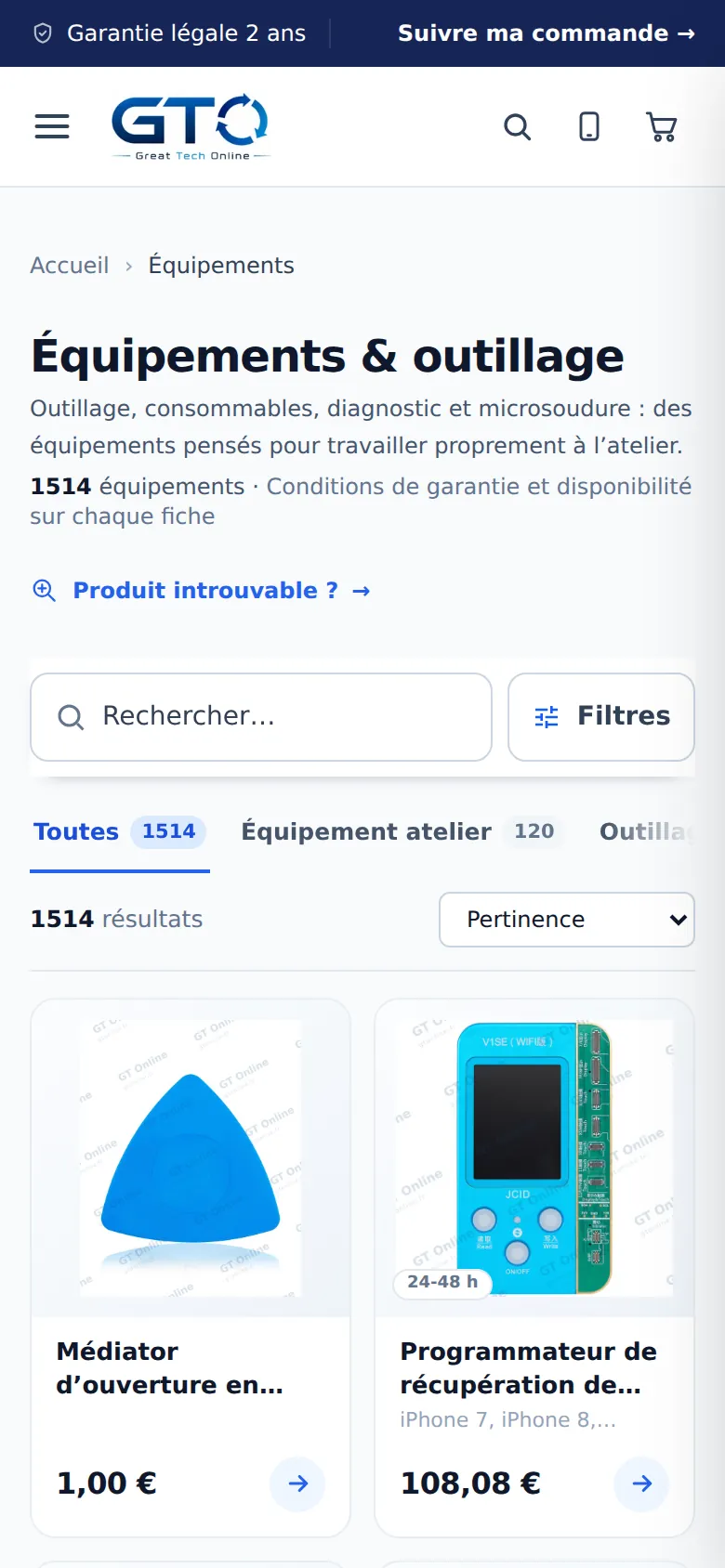Équipement sur téléphone