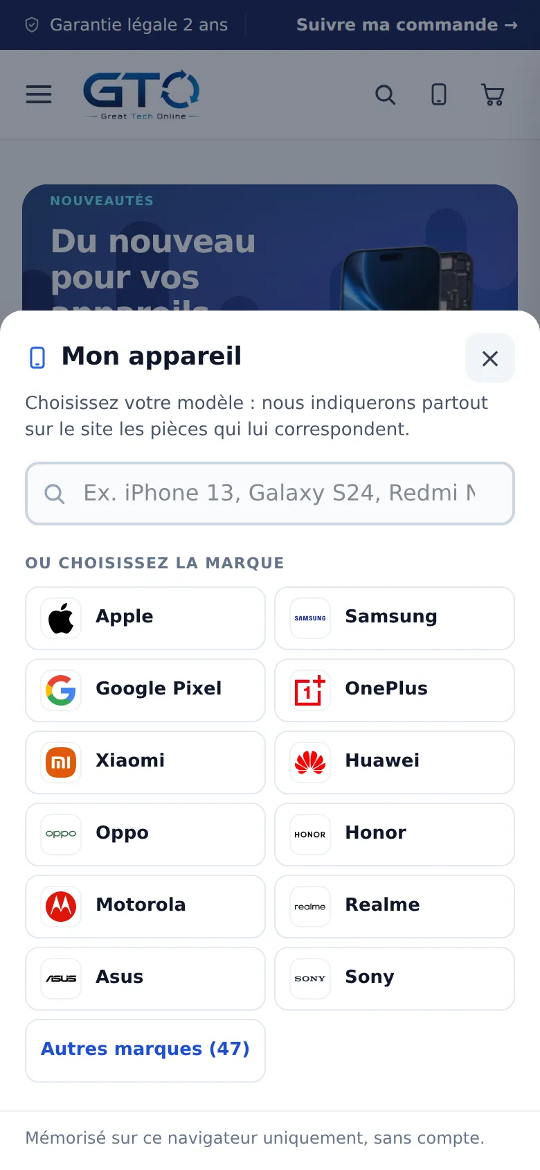 Mon appareil sur téléphone