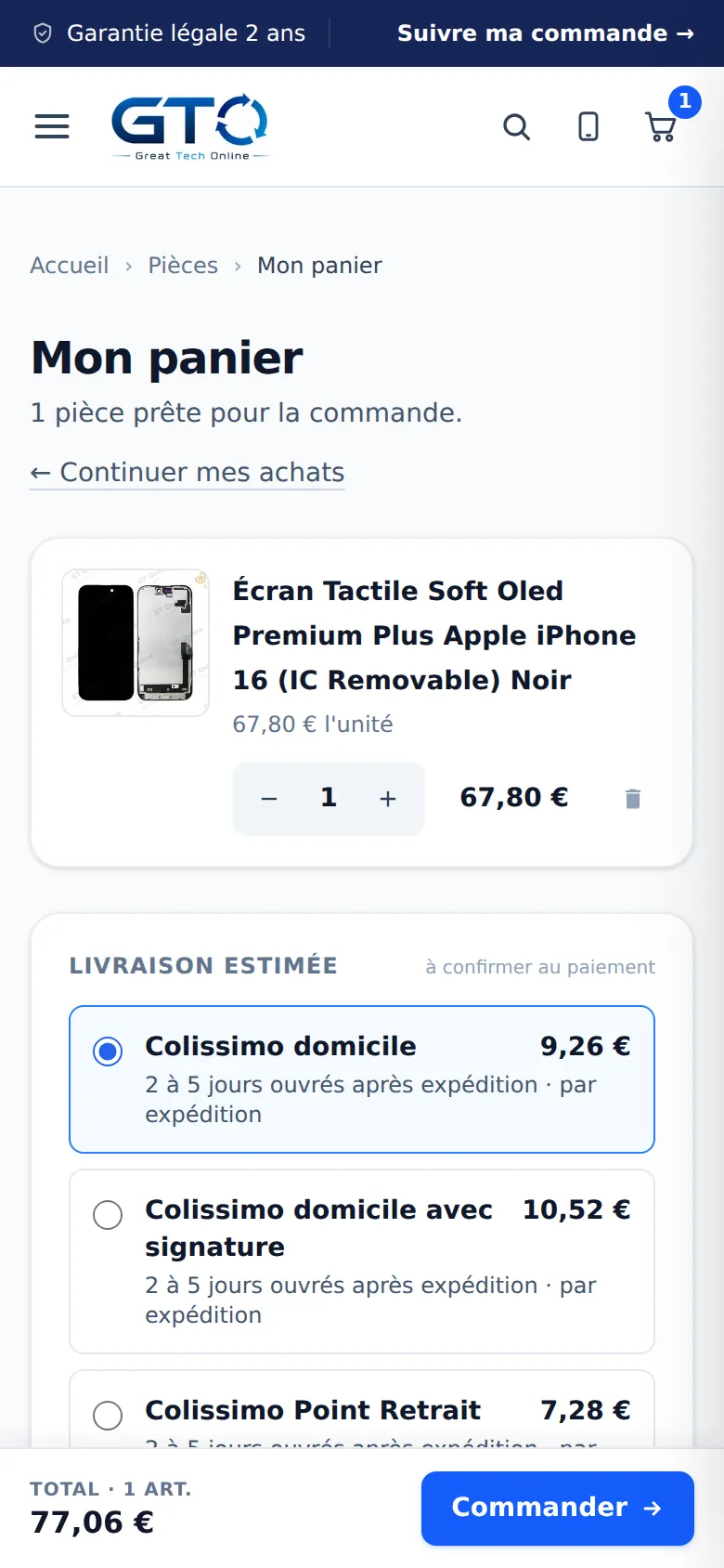 Panier sur téléphone