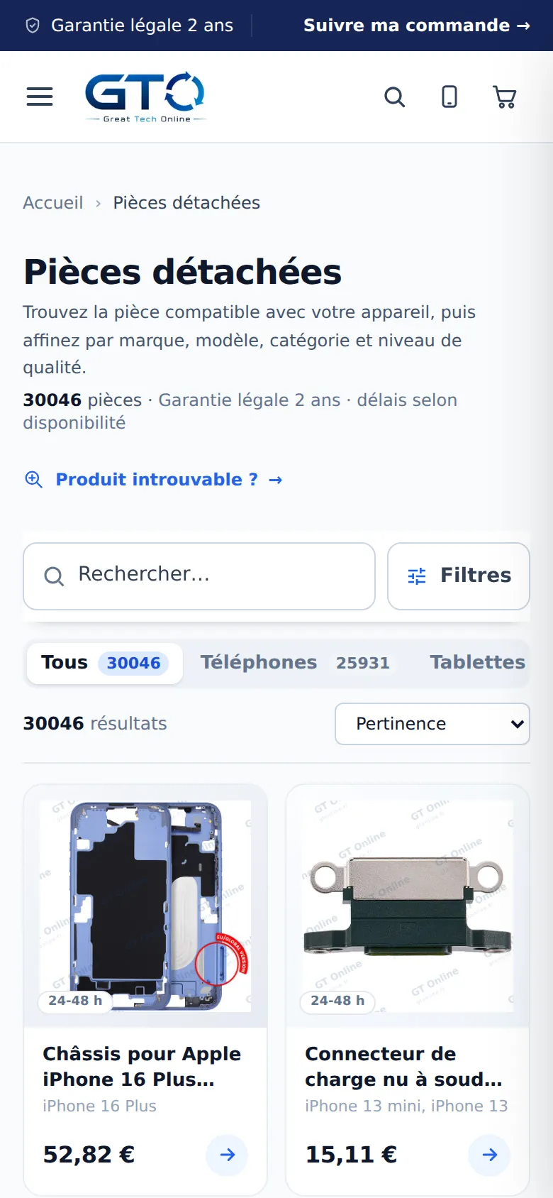Pièces détachées sur téléphone