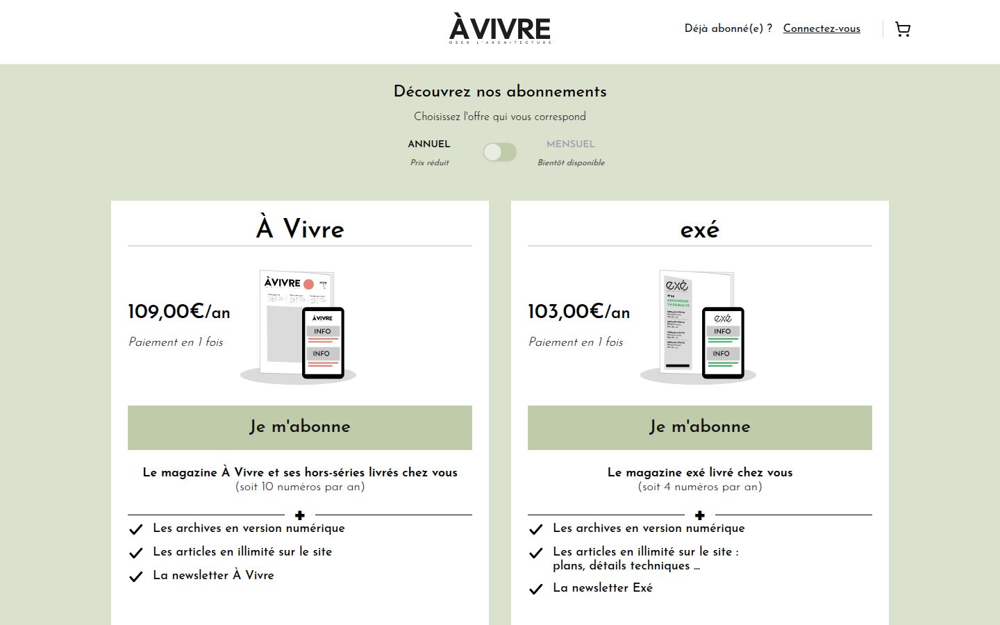 Boutique et abonnements