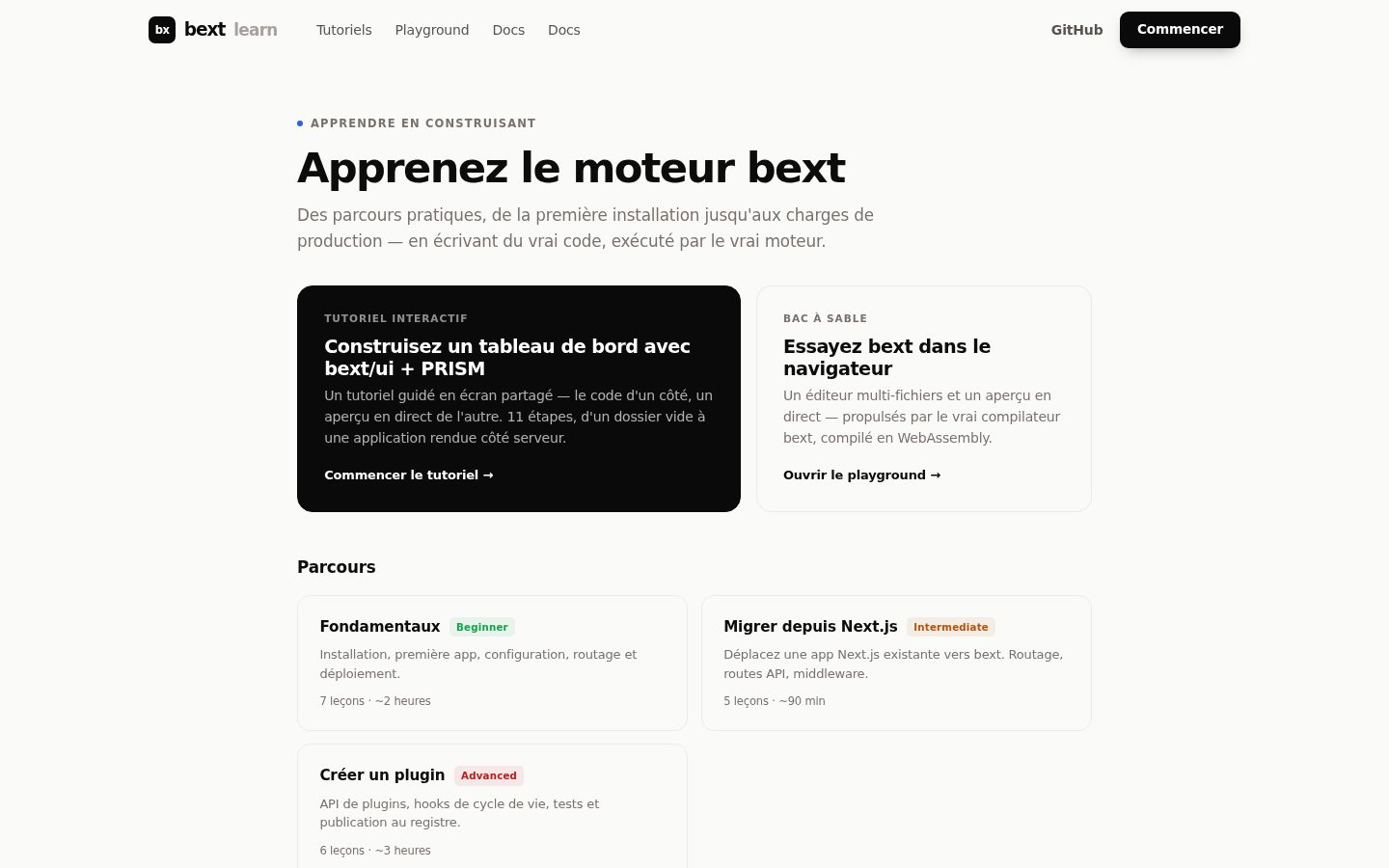 bext Learn, Tutoriels interactifs