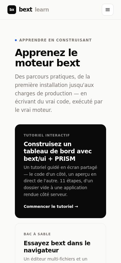 bext Learn, Tutoriels interactifs